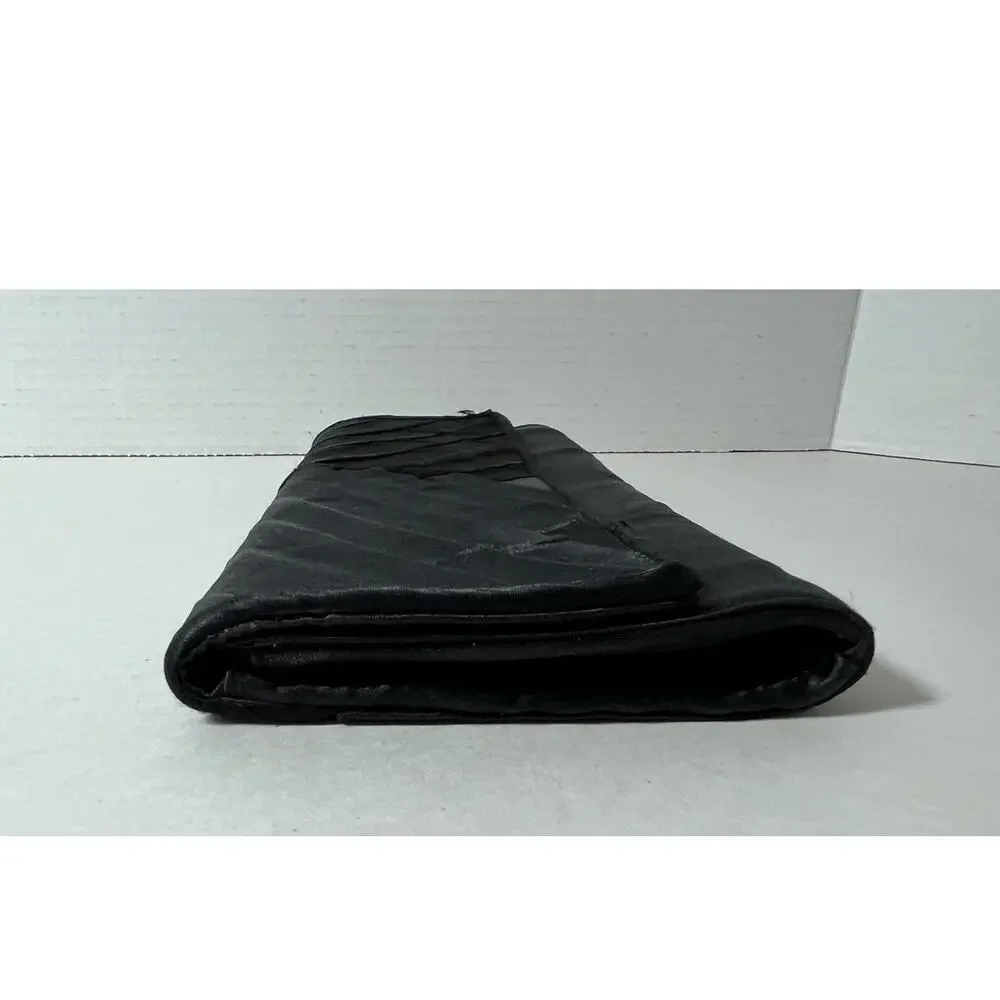 Aldo Formal Satin Clutch Shoulder Bag Black Pleated with Silver Chain